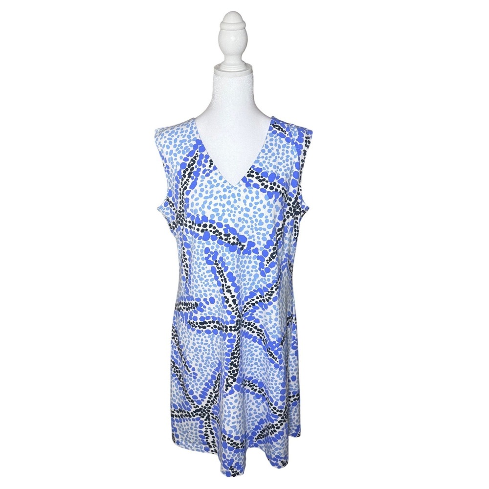 Mahi Gold V-Neck Sleeveless Blue Dress Women XL Starfish Mosaic